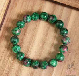 BRACELET - 12MM Natural Epidote Zoisite With Red Dye Color Stone Beads
