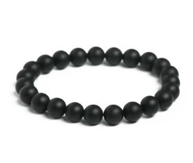 BRACELET - 12mm Black Dull Polish Matte Onyx Agata Round natural stone Beads