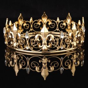 2 inch Height Gold Plated Clear Teardrop Rhinestone Royal King Queen Fleur De Lis Tiaras Crown Hair Jewelry