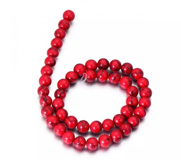 LOOSE Stone Beads - 10mm Natural Turquoise - RED LOOSE Stone Beads 20pcs