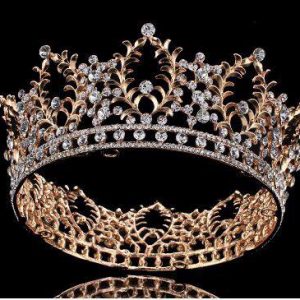 2 1/2 inch Height Luxury Vintage Baroque Leaf Gold Color Crown