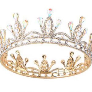 2 Inch Height Wedding Top Quality AB Crystal Rhinstone & Faux Pearls Crown