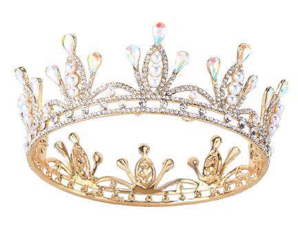 2 Inch Height Wedding Top Quality AB Crystal Rhinstone & Faux Pearls Crown