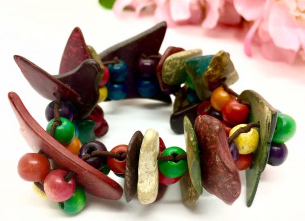Bracelet - Multi color wooden bead bracelet