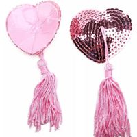 Sequin heart shape Nipple Cover Pastie - LT PINK W/PINK TASSEL