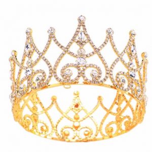 2 1/2 Inch Gold Plating Clear Rhinestone Luxury Royal Crystal Crown
