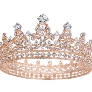 2 1/5 Inch Height Gold Plated Crystal Rhinestone Round Crown