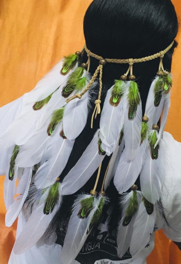 CUSTOM MADE Bohemian Feather Headband - Grass Green Pheasant and White