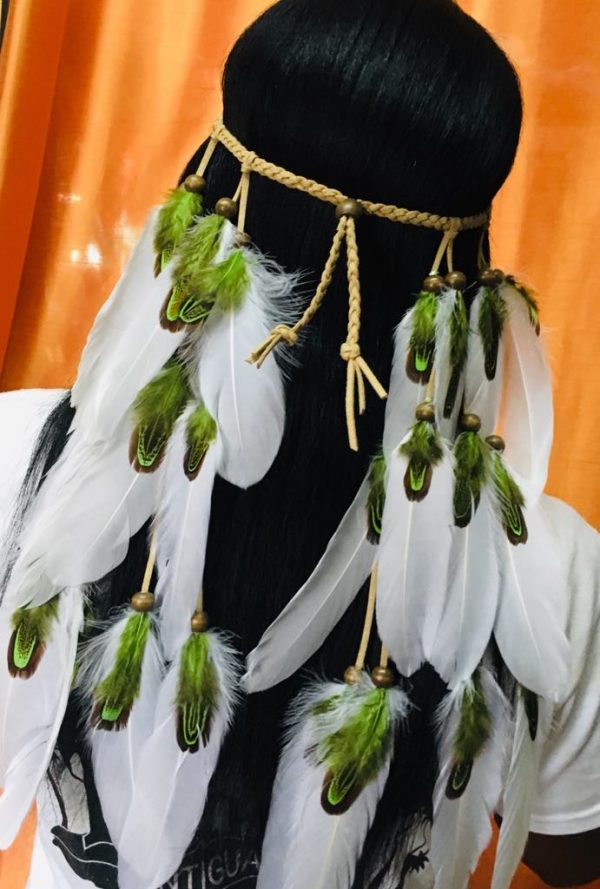 CUSTOM MADE Bohemian Feather Headband - Grass Green Pheasant and White - Image 3