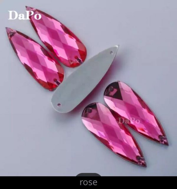 Teardrop Sew On Acrylic Rhinestone 10X30mm – 6pcs ROSE PINK