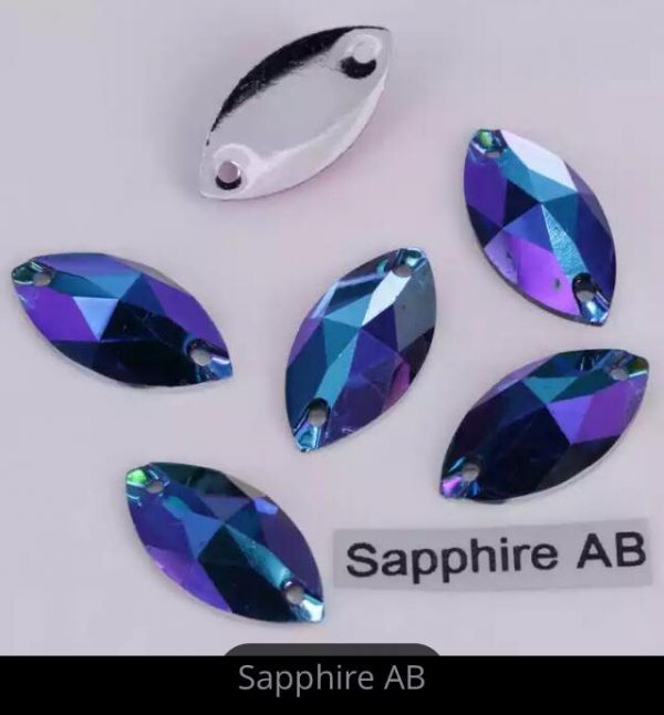 Marquise Flat Back  Sew On Acrylic Rhinestones - 17x32mm - 5pcs SAPPHIRE AB