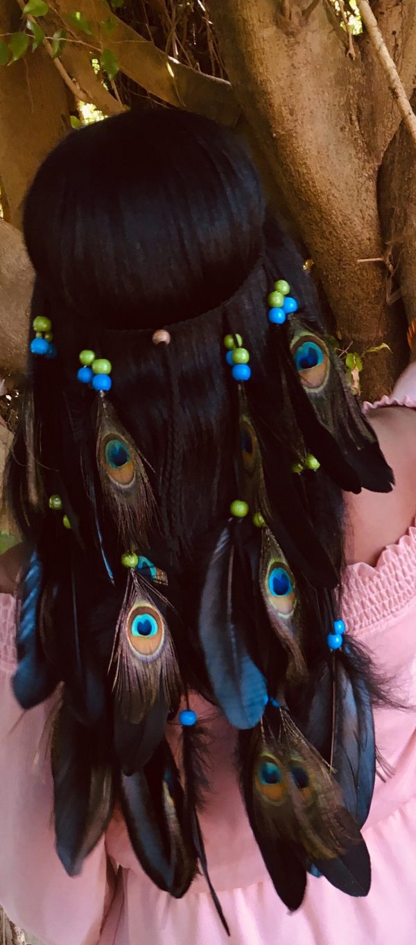 CUSTOM MADE Bohemian Feather Headband - Peacock and Black #2