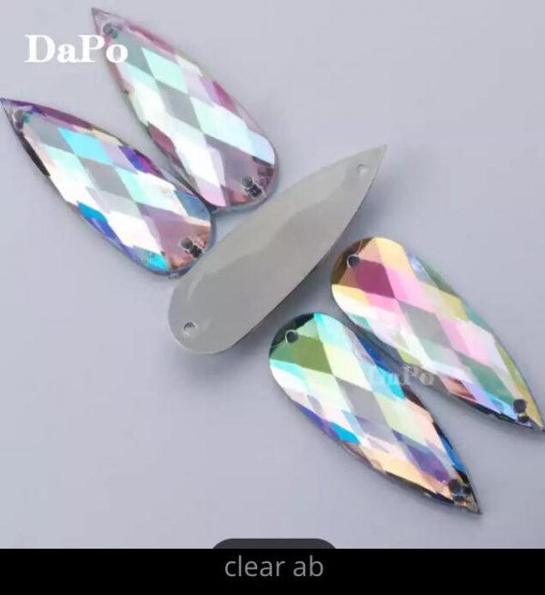 Teardrop Sew On Acrylic Rhinestone 10X30mm - CRYSTAL AB