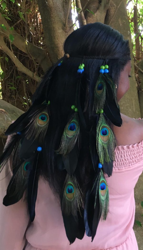 CUSTOM MADE Bohemian Feather Headband - Peacock and Black #2 - Image 3