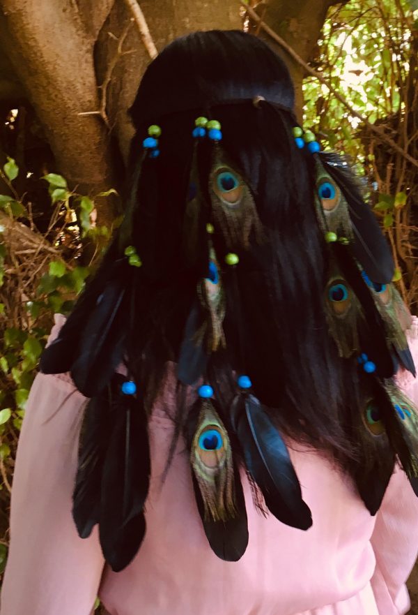 CUSTOM MADE Bohemian Feather Headband - Peacock and Black #2 - Image 2