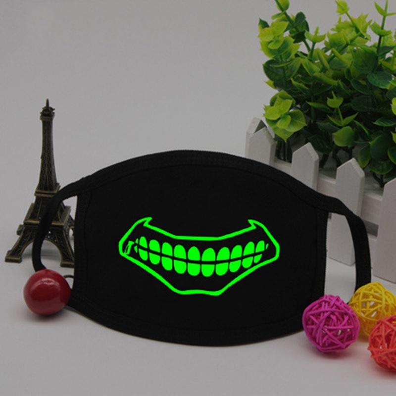 ANTI DUST   Cotton Blend Black Unisex Mouth Mask -BIG SMILE - GREEN GLOW