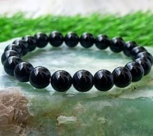 BRACELET - 12MM Natural Black Obsidian Round Beads