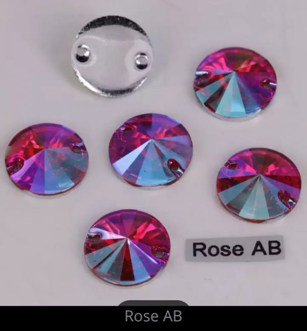 Flat Back Rivoli Round Acrylic Sew On Rhinestones - 18mm - ROSE PINK AB 10PCS