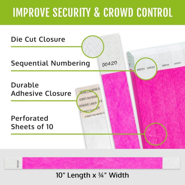Neon Pink Tyvek Event / Concert  Wristbands - Pack of 50 - Image 3