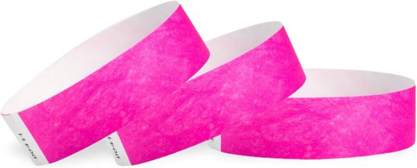 Neon Pink Tyvek Event / Concert  Wristbands - Pack of 50