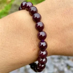 BRACELET - 12MM Natural Stone Beads Dark Red Garnet Round Bead BRACELET
