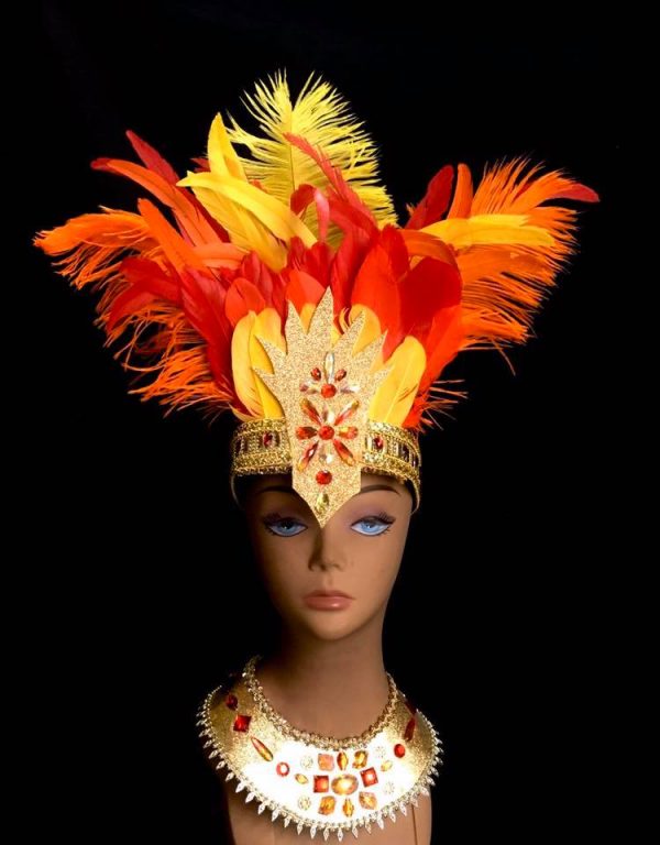 Caliente Carnival Feather + Rhinestone Head and Collar piece set