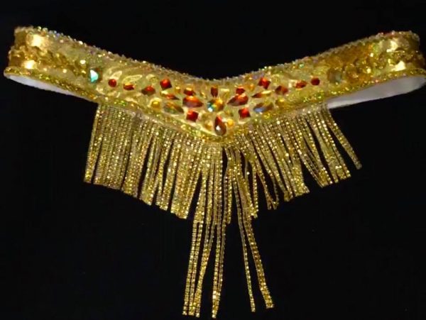Caliente GOLD fringe rhinestone Carnival waist piece.
