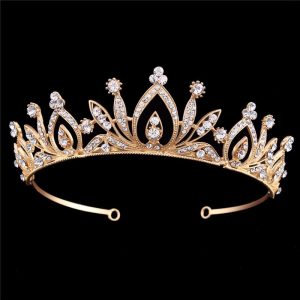 1.6 Inch Height Clear Rhinestone Gold and Silver Plated Floral Headband Tiara