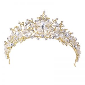 2 Inch Height Clear Rhinestone Crystal Teardrop Leaf Shape Tiara
