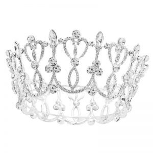 2 and a half inch Height Silver Plated Clear Teardrop Rhinestone Crystal Full Head Crown