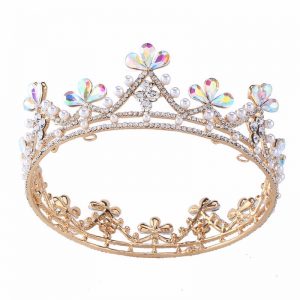 2 inch Height Silver-Gold Plated Clear Rhinestone Pearl Crown