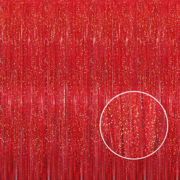 Tinsel Foil Fringe Curtains - 3.2ft x 8.2ft Metallic Shiny Red Foil Fringe Curtain - Image 6