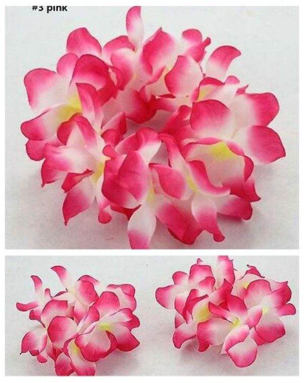 Hawaiian Head & Wrist Set - 3Pcs FUCHSIA PINK- WHITE Hula Hawaiian Flower Set