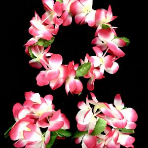 Hawaiian Head & Wrist Set - 3Pcs FUCHSIA PINK- WHITE Hula Leaf Hawaiian Flower Set