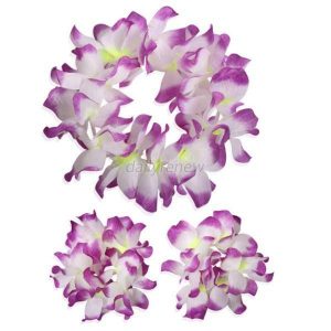 Hawaiian Head & Wrist Set - 3Pcs MAGENTA-WHITE Hula Hawaiian Flower Set