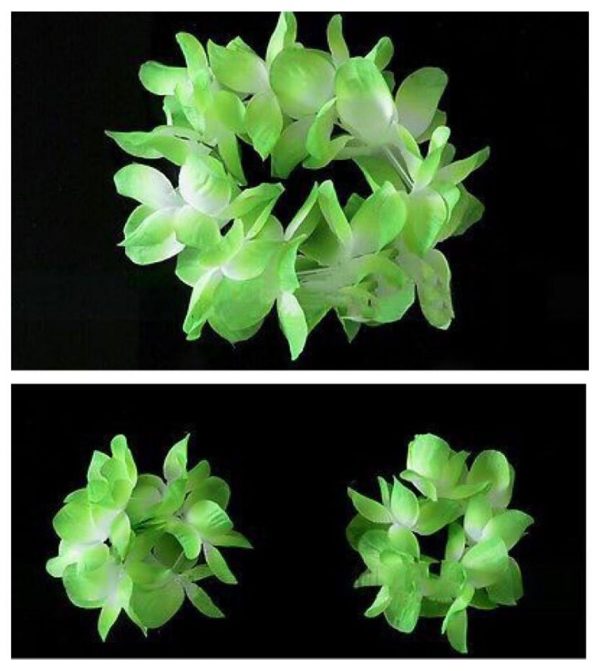 Hawaiian Head & Wrist Set - 3Pcs NEON GREEN-WHITE Hula Hawaiian Flower Set