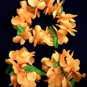Hawaiian Head & Wrist Set - 3Pcs ORANGE Hula Leaf Hawaiian Flower Set
