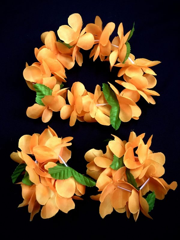 Hawaiian Head & Wrist Set - 3Pcs ORANGE Hula Leaf Hawaiian Flower Set