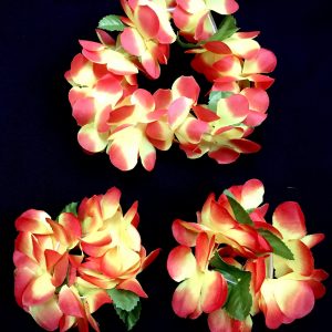 Hawaiian Head & Wrist Set - 3Pcs ORANGE RED YELLOW Hula Leaf Hawaiian Flower Set