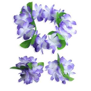 Hawaiian Head & Wrist Set - 3Pcs PURPLE-WHITE Hula Leaf Hawaiian Flower Set