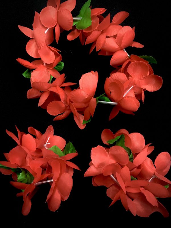 Hawaiian Head & Wrist Set - 3Pcs RED  Hula Leaf Hawaiian Flower Set