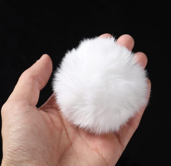 Bunny Tail – 3.15” WHITE Rex Rabbit Fur Ball - Image 4