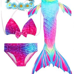 Mermaid Costume Bathing suit for Girls - 4 Pcs Candy Red