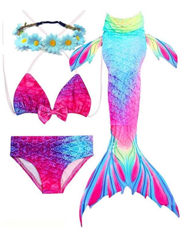 Mermaid Costume Bathing suit for Girls - 4 Pcs Candy Red