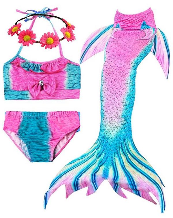 Mermaid Costume Bathing suit for Girls - 4 Pcs Pink Iceberg CHD SIZE: 5/6