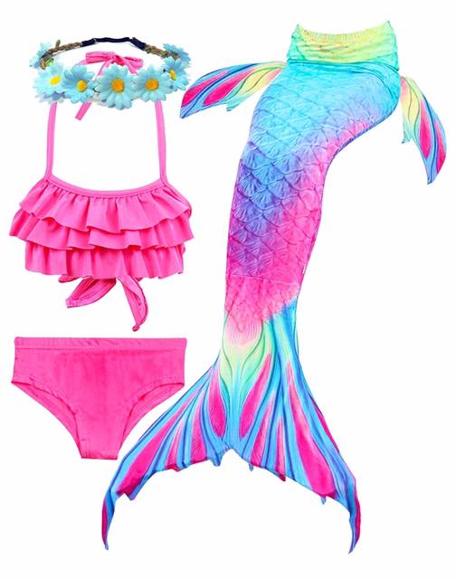 Mermaid Costume Bathing suit for Girls - 4 Pcs Aurora Ruffle CHD SIZE: 5/6