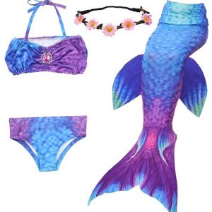 Mermaid Costume Bathing suit for Girls - 4 Pcs Purple/Blue Tail Wing  CHD SIZE: 7/8
