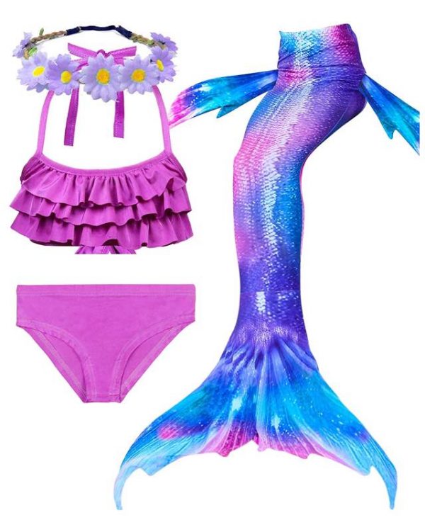 Mermaid Costume Bathing suit for Girls - 4 Pcs Deep purple Aurora Ruffled