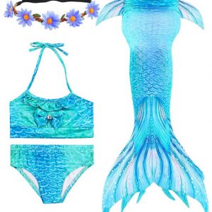 Mermaid Costume Bathing suit for Girls - 4 Pcs Light Blue CHD SIZE:  3-4