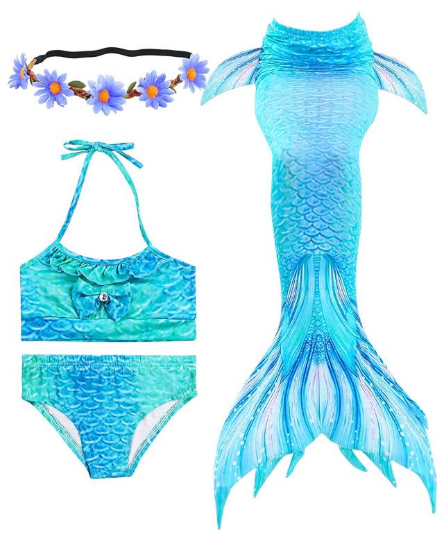 Mermaid Costume Bathing suit for Girls - 4 Pcs Light Blue CHD SIZE:  3-4